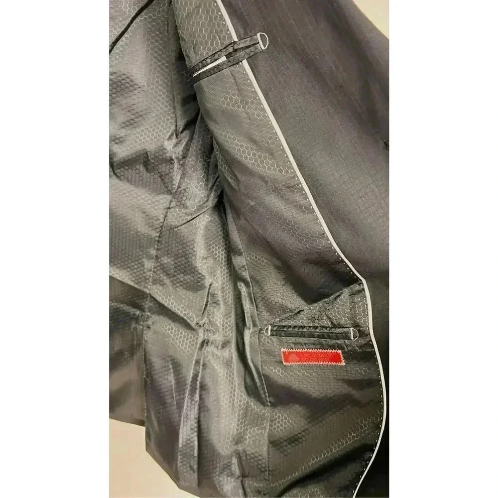 Linea Uomo Mens Black Square  Pattern 2-Button Front Blazer Sports Coat Size 36R